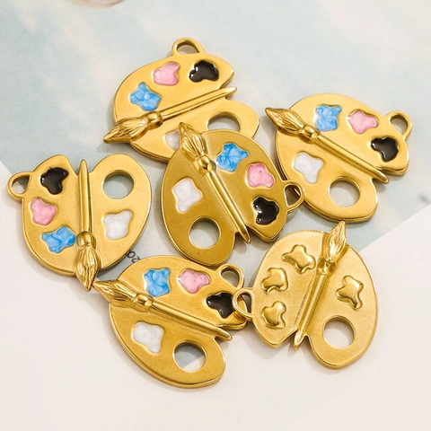 Artist Palette Charm Stainless Steel Colorful Enamel Pendant For DIY Jewelry Making Necklace Accessories Creative Gift