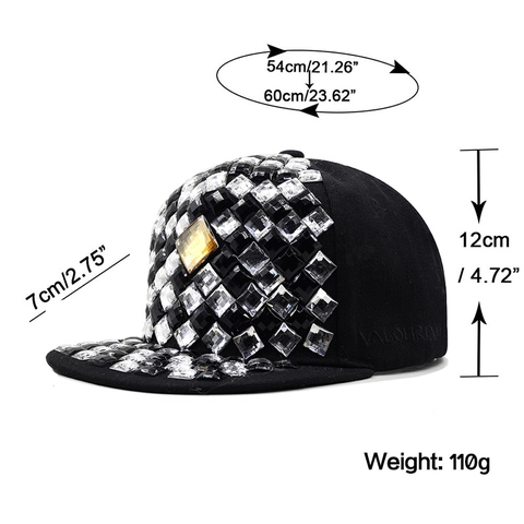 Cappello Hip Hop A Tesa Piatta Con Strass Cotone Regolabile Protezione Solare Traspirante Moda Streetwear Per Uomo Donna