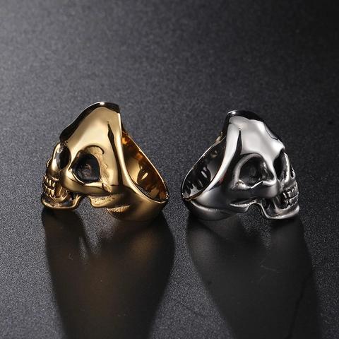 Skull Head Ring Stainless Steel Gothic Punk Rock Style Polished Matte Finish For Men Retro Hip Hop Jewelry