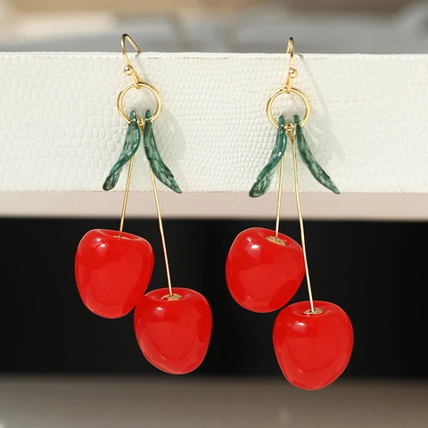 Orecchini Pendenti Ciliegia Rossa Stile Dolce Fresco Rame Resina ABS Gioielli Per Donne Ragazze Accessorio Di Moda