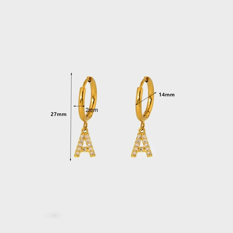 Stainless Steel Gold Plated Initial Letter Pendant Hoop Earrings Zirconia Inlaid Fashion Jewelry For Women Gift