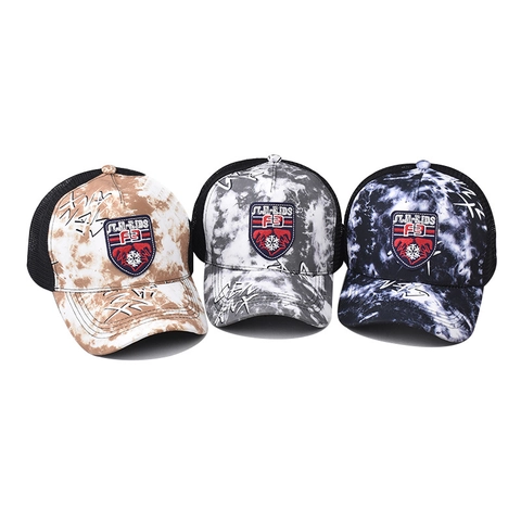 Gorra Trucker Rejilla Tie Dye Parche Bordado Ajustable Gorra De Béisbol Estampado Graffiti Algodón Transpirable Sol