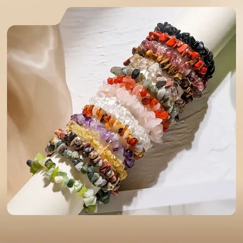 Bracelet en Agate de Cristal Pilé Irrégulier en Pierre Naturelle Fait à la Main Unisexe Tai Chi Yin Yang Perle Bijoux Élastiques