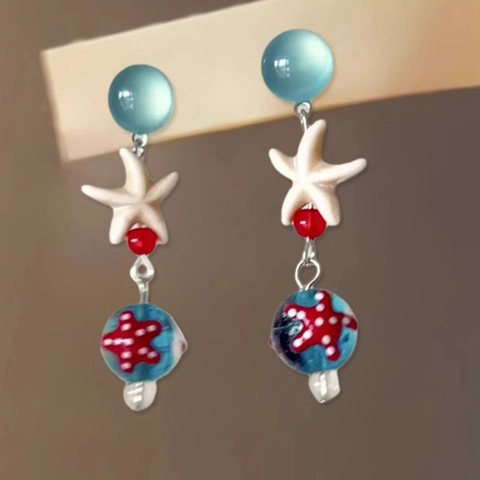 Orecchini Pendenti Stella Marina Con Perno In Argento Resina Perline Occhio Di Gatto Stile Vacanze Spiaggia Per Donne