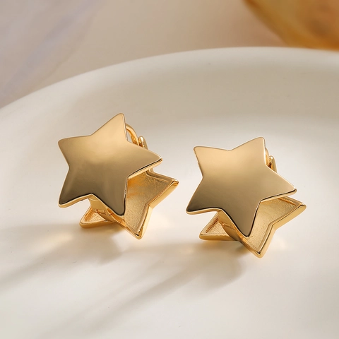 Pentagram Ster Hoop Oorbellen Voor Vrouwen Minimalistische Geometrische Koper Vergulde Sieraden Met Koperen Oorbelpost