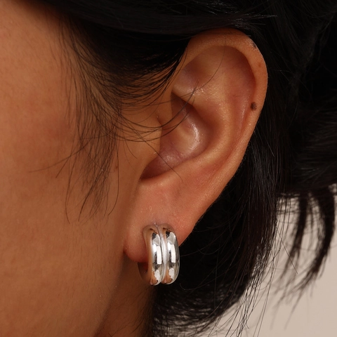 Double Layer C Shaped Hoop Earrings Stainless Steel Gold Plated Minimalist Chunky Geometric Polished Jewelry For Women
