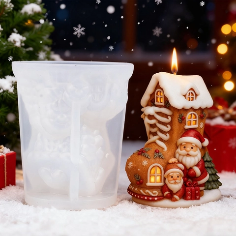 Christmas Santa Boot House Candle Mold Silicone 3D DIY Scented Wax Plaster Gypsum Resin Soap Craft Tool Holiday Decor