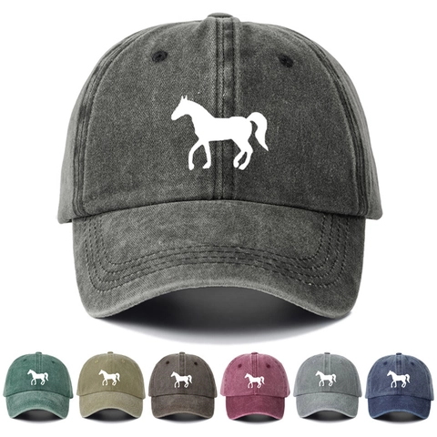 Gorra De Béisbol De Algodón Lavado Estampado Silueta De Caballo Sombrero De Sol Vintage Ajustable Unisex Aire Libre