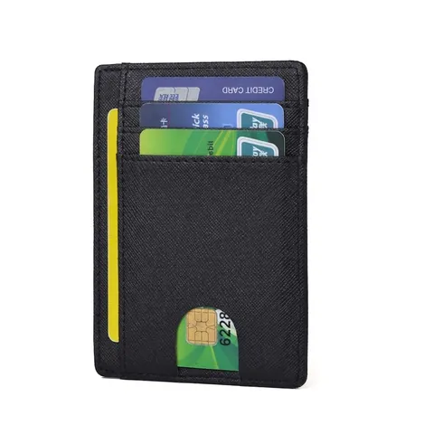 Rfid Blocking Card Holder Genuine Leather Ultra Thin Minimalist Wallet Carbon Fiber Texture For Business Men Women