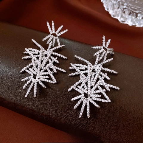 Pendientes Colgantes De Fuegos Artificiales Cobre Circón Con Poste De Plata Joyería Elegante De Declaración Para Mujer