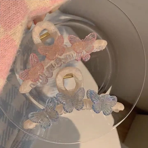 Pinza De Pelo De Mariposa Degradado Color Gelatina Acrílico Grande Pasador De Tiburón Para Mujeres Tocado Coreano