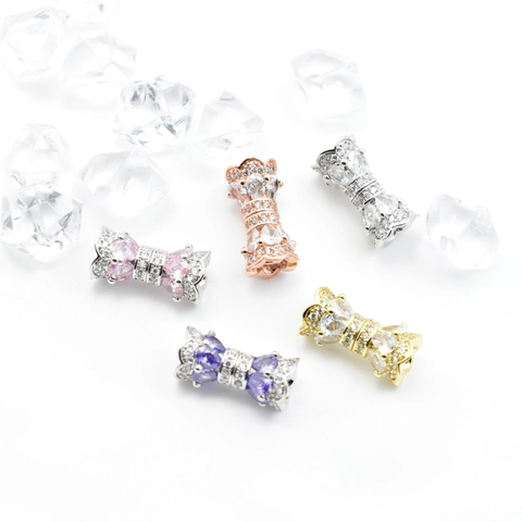 Copper Zirconia Bow Crown Shaped DIY Jewelry Finding Screw Clasp Connector For Necklace Bracelet Making Fashion Women Accessories