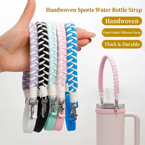 Cinturino Per Manico Per Bottiglia D Acqua Intrecciato A Mano Con Anello In Silicone Per Grandi Bicchieri Accessorio Portatile