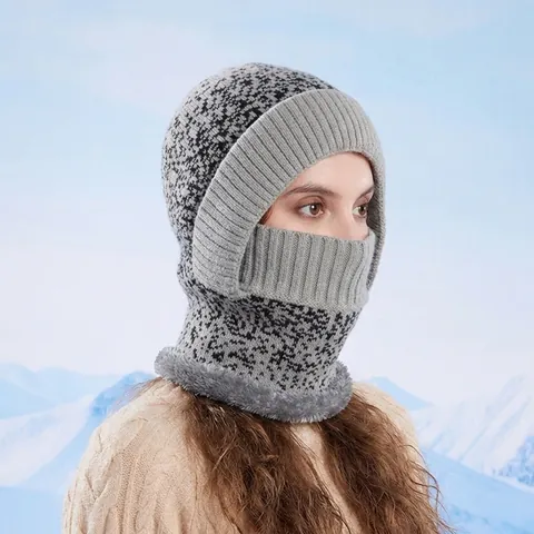Passamontagna Donna In Maglia Di Acrilico Con Fodera In Pelliccia Sintetica Antivento Termico Maschera Facciale E Scaldacollo