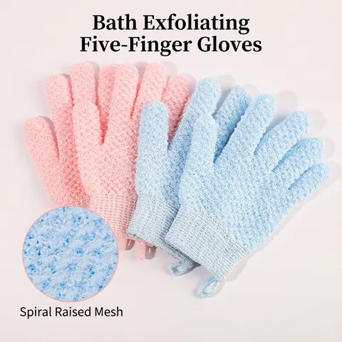 Exfoliating Bath Gloves Nylon Mesh Fingered Elastic Wrist Body Scrub Shower Cleaning Skin Care Solid Color