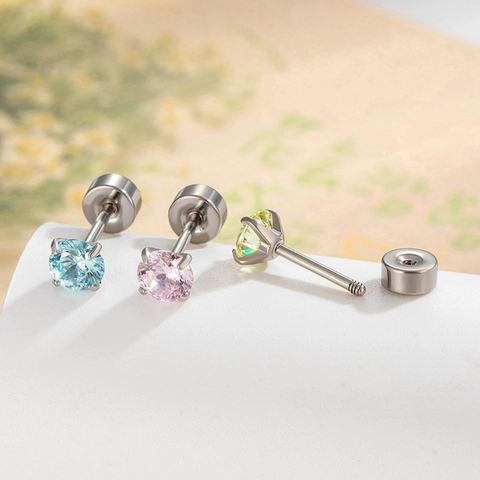 Titanium Stahl Zirkonia Knorpel Ohrring Stecker Rund Schraub Flach Rückseite Piercing Schmuck Mode Elegant Damen