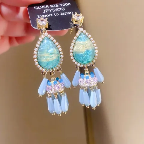 Pendientes De Borla Con Gota De Agua Retro Con Poste De Plata De Ley 925 Aleación Circón Perla Artificial De Imitación Estilo Bohemio Joyas Mujeres