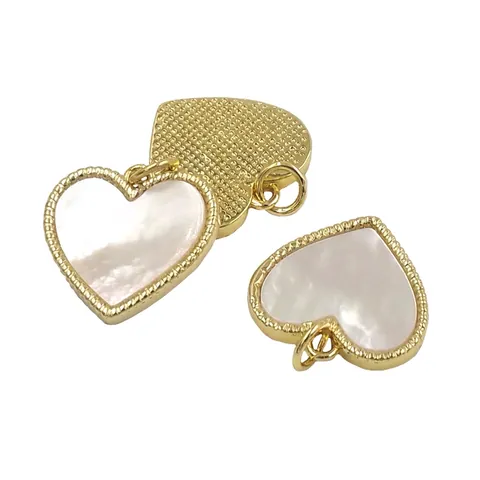 Pendentif En Coquille En Forme De Coeur Laiton Plaqué Or 18K Nacre Charme Bijoux Collier Bracelet Accessoire Bord Perlé