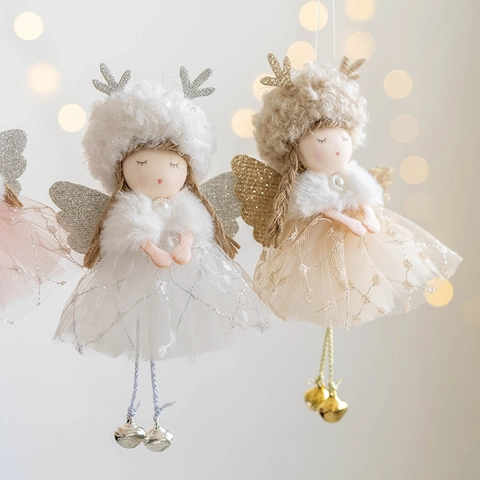 Colgante Niña Ángel de Peluche de Navidad Con Cornamenta de Reno Muñeca Colgante para Decoración de Árbol de Navidad Regalo de Fiesta