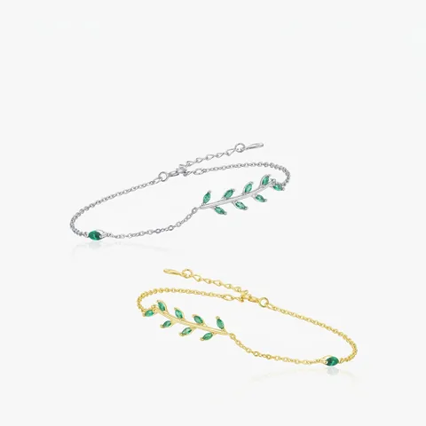 925 Sterling Silber Blatt Zweig Armband Mit Grünen Marquise Zirkonia Verstellbarer Modeschmuck Geschenk Für Damen