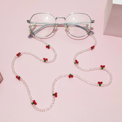 Beaded Glasses Chain Sweet Cherry Acrylic Crystal Mask Lanyard Strap Anti-Lost Eyewear Accessory Women Girls Clear
