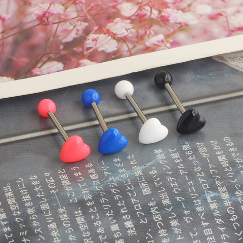 Herzförmiger Zungenring Piercing Schmuck Edelstahl Gerade Hantel Bunter Acryl Körperschmuck