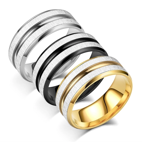 Stainless Steel Ring Brushed Two-Tone Grooved Band Minimalist Industrial Jewelry For Men Women Comfort Fit Durable Fashion