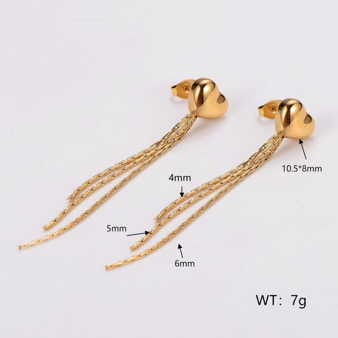 Herz Quaste Hängeohrringe Edelstahl 18K Vergoldet Elegant Lange Kette Drop Ohrstecker Mode Schmuck Damen