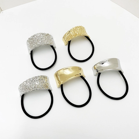Punk Metal Hair Ties Irregular Zinc Alloy Hammered Smooth Surface High Elastic Ponytail Holders For Women Accessories