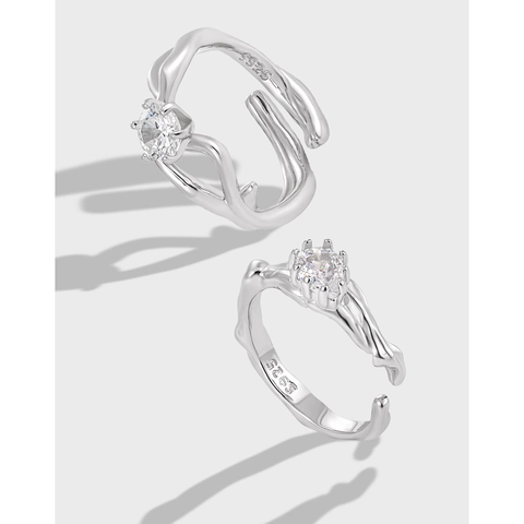 Niche Design 925 Sterling Silver Hollow Rhinestone Adjustable Open Ring Luxury Individual Texture Silver Ring For Women