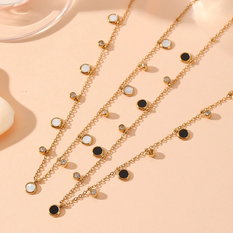 Collana con Pendente a Conchiglia in Acciaio Inossidabile per Donna Placcata Oro Disco Rotondo Strass Incrostati Gioielli di Moda