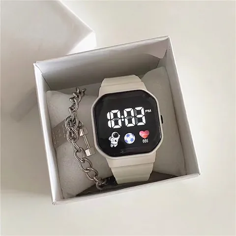 Orologio Digitale Astronauta E Bracciale In Metallo Cinturino In Silicone Cassa In Plastica Quadrante Luminoso LED Per Studenti