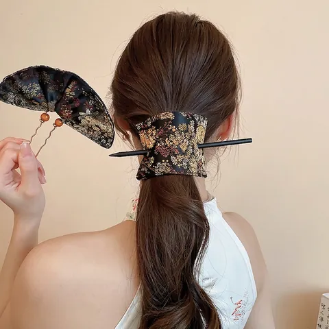 Chinesischer Haarstab Und Stoffwickel Bestickte Brokat Blumenmuster Vintage Haarschmuck Für Damen Cheongsam
