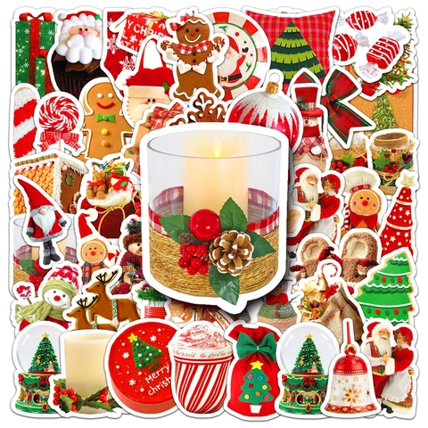 Pegatinas Navidad Impermeables PVC Extraíbles Dibujos Animados Papá Noel Muñeco Nieve Reno Botella Agua Portátil Decoración
