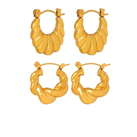 Stainless Steel Twisted Rope Hoop Earrings Croissant U Shape Geometric Fashion Jewelry For Women