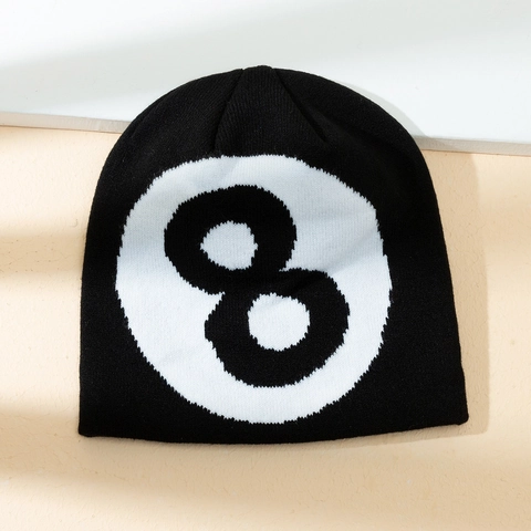 Acryl Strickmütze Beanie Nummer Acht Ball Muster Thermische Pullover Totenkopf Kappe Streetwear Für Damen Herren