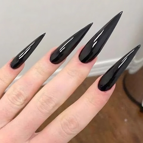Unghie Finte Press On Stiletto Lunghe Lucide Colore Solido Rimovibili Stile Dark Manicure Fai Da Te Per Donne
