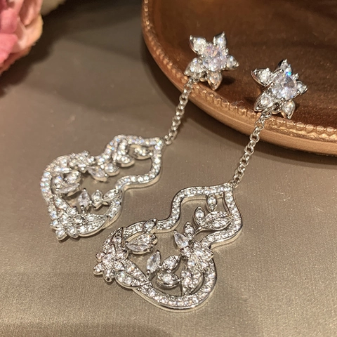 Orecchini Pendenti A Zucca Con Perno In Argento Sterling 925 Rame Fiore Cavo Zircone Nappa Gioielli Eleganti Per Donne