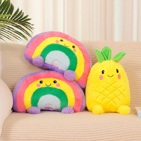 Cute Pineapple Rainbow Plush Pillow Home Decor Soft Faux Rabbit Fur Toy For Girls Kids Stuffed Cushion Companion Doll