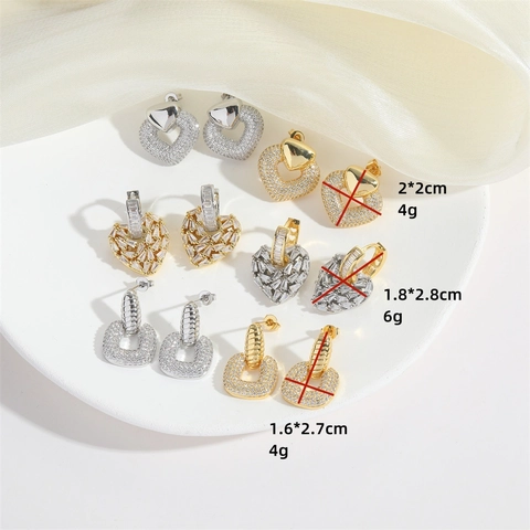 Luxuriöse Kupfer Herz Ohrstecker Für Damen Elegante Geometrische Quadratische Ohrhänger Gold Silber Vergoldet Zirkonia Schmuck