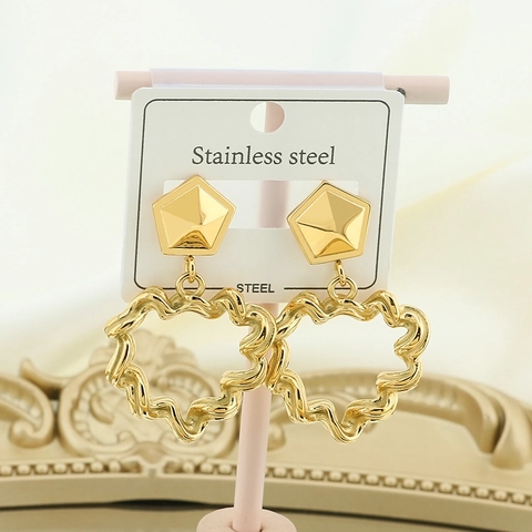 Stainless Steel Herz Reifen Hängeohrringe Unregelmäßige Wellenförmige Geometrische Tropfenohrringe Für Frauen Retro Elegant Schmuck