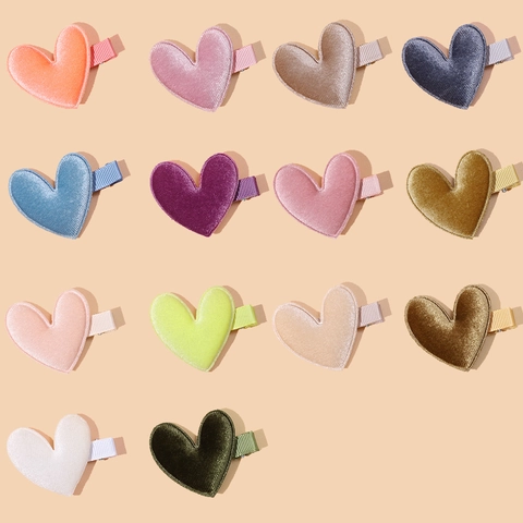 Lindas Horquillas De Terciopelo Con Forma De Corazón Para Niñas Pinzas Para El Cabello Suaves Con Cinta
