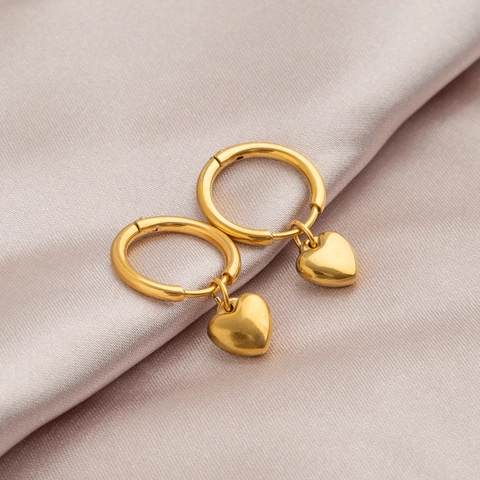 Minimalist Titanium Steel Heart Charm Hoop Earrings For Women Gold Plated Dainty Heart Pendant Earrings Fashion Jewelry Gift