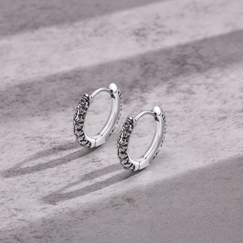 Pendientes De Aro Con Relieve De Margaritas Vintage De Acero Inoxidable Con Patrón De Flores Talladas Retro Joyas Para Mujer Hombre