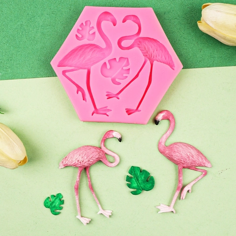 Flamingo Monstera Leaf Silicone Mold For Cake Fondant Chocolate Resin Art Craft DIY Baking Accessory Hexagon Shape