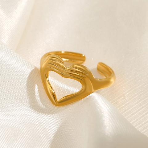 Heart Gesture Hands Ring Stainless Steel Gold Plated Open Adjustable Minimalist INS Style Jewelry Accessory For Women