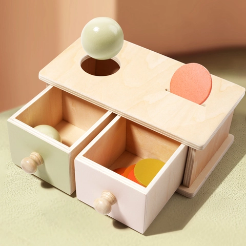 Montessori Holz Lernspielzeug Für Kleinkinder Objektpermanenzbox Münzball Wurfbox Formsortierer Passende Trommel