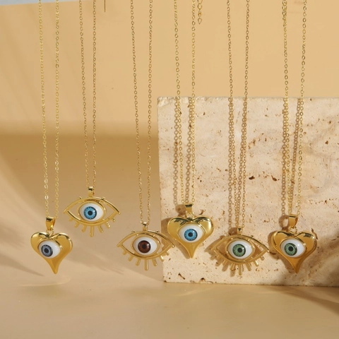 Collana con Pendente a Cuore Malocchio in Rame per Donna Oro Zirconia Smalto Gioielli Protettivi Catenina Regolabile