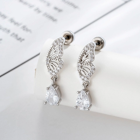 Schmetterlingsflügel Tropfen Ohrknorpel Stecker Titanstahl Kupfer Zirkon Schraubverschluss Piercing Schmuck Für Damen Elegant