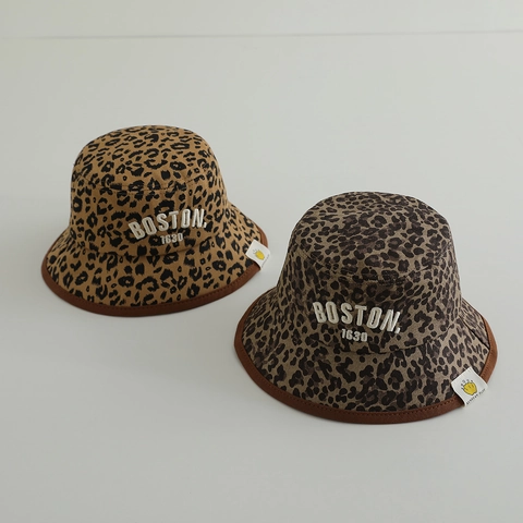 Cappello Da Pescatore Per Bambini Leopardato In Misto Cotone Ricamo Boston Protezione Solare Outdoor
